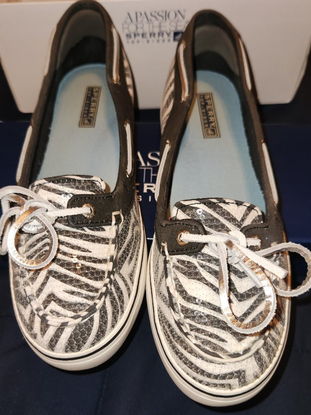 Sperry Women's Zebra Print Sequined Loafer Flats